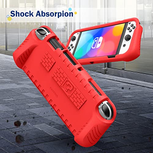 Fintie Funda Compatible con Nintendo Switch OLED (2021) con 2 Ranuras para Tarjetas de Juego - [Apta para Niños] Ultraligera a Prueba de Golpes, de Agarre Ergonómico, Rojo