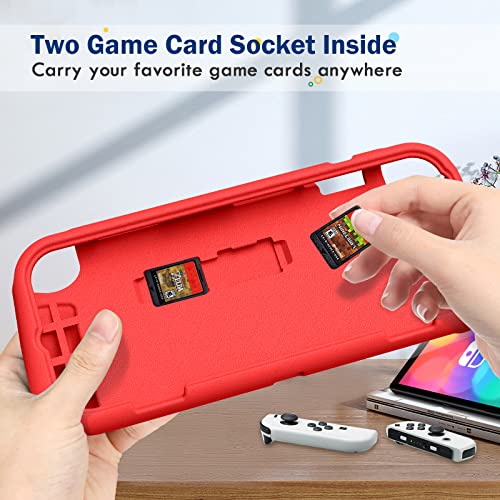 Fintie Funda Compatible con Nintendo Switch OLED (2021) con 2 Ranuras para Tarjetas de Juego - [Apta para Niños] Ultraligera a Prueba de Golpes, de Agarre Ergonómico, Rojo