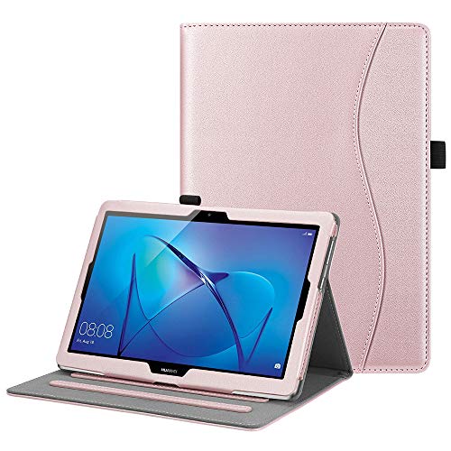 Fintie Funda para Huawei MediaPad T3 10 - [Multiángulo] Folio Carcasa con Bolsillo de Documentos Función de Soporte para Huawei Mediapad T3 10 Tablet 9.6 Pulgadas IPS HD, Oro Rosa