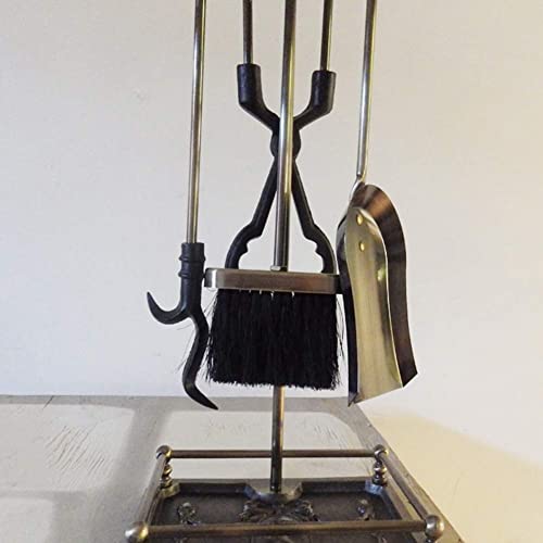 Fireplace Tools/fireplace accessories 4 piece Durable fireplaces tools wrought iron outdoor indoor fireplaces Hearth Tool Set with Stand Base Holder (Black)