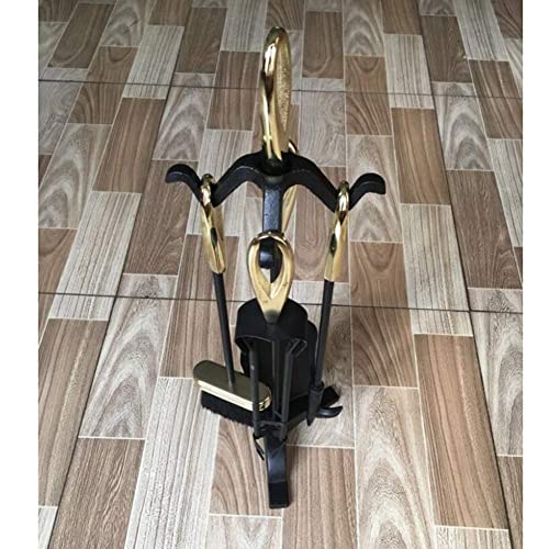 Fireplace Tools/fireplace accessories 4 piece Durable fireplaces tools wrought iron outdoor indoor fireplaces Hearth Tool Set with Stand Base Holder (Black)