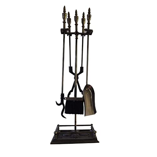 Fireplace Tools/fireplace accessories 4 piece Durable fireplaces tools wrought iron outdoor indoor fireplaces Hearth Tool Set with Stand Base Holder (Black)