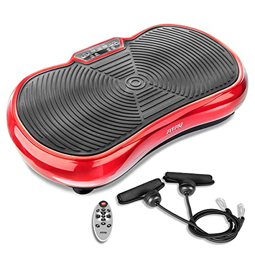 FITFIU Fitness PV-100 - Plataforma Vibratoria Oscilante, con movimiento en 2 planos, 400 W, 99 velocidades, 9 programas predeterminados, 2 cuerdas elásticas, mando, peso máx 150 kg, color Rojo
