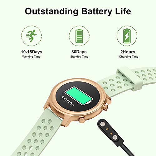 Fitness Smartwatch Mujer Responder Llamadas,1,28''Bluetooth Reloj Inteligente Mujer Redondo, Monitor de Sueño de Pasos Calorías Rastreador de Salud para Android Xiaomi iOS (Verde)