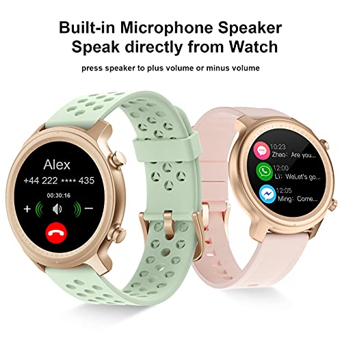 Fitness Smartwatch Mujer Responder Llamadas,1,28''Bluetooth Reloj Inteligente Mujer Redondo, Monitor de Sueño de Pasos Calorías Rastreador de Salud para Android Xiaomi iOS (Verde)