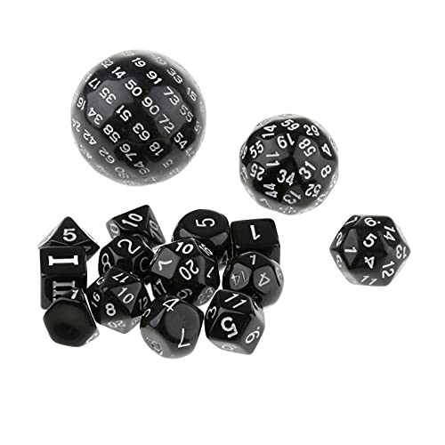 FITYLE Dados poliédricos Juego de 15 Piezas RPG Juegos de Mesa RPG Dados D100 D60 D30 D24 D20 D16 D12 D10 D8 D7 D5 D4 para Juegos de Mesa DND - Blanco