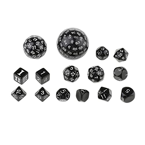 FITYLE Dados poliédricos Juego de 15 Piezas RPG Juegos de Mesa RPG Dados D100 D60 D30 D24 D20 D16 D12 D10 D8 D7 D5 D4 para Juegos de Mesa DND - Blanco