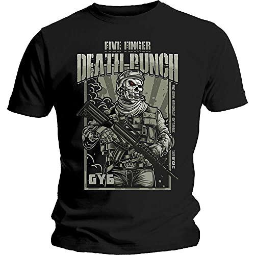 Five Finger Death Punch War Soldier Camiseta, Negro (Black Black), Large para Hombre