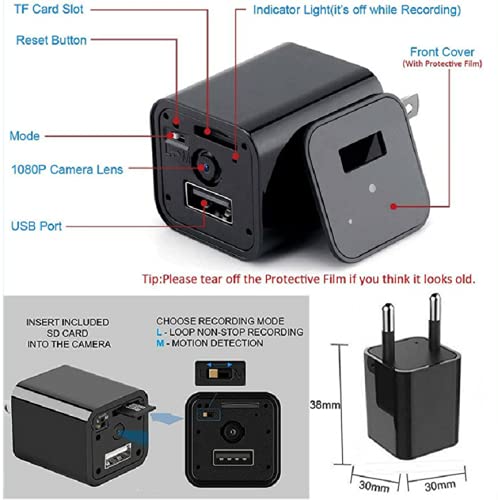 FiveSky Cámara espía Oculta HD 4K con WiFi, Cargador USB, microcámaras, indicador de detección de Movimiento, cámara de vigilancia, Control de aplicación