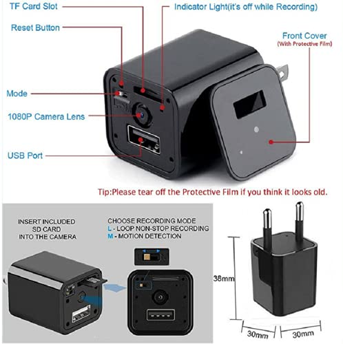 FiveSky Cámara espía Oculta HD 4K con WiFi, Cargador USB, microcámaras, indicador de detección de Movimiento, cámara de vigilancia, Control de aplicación