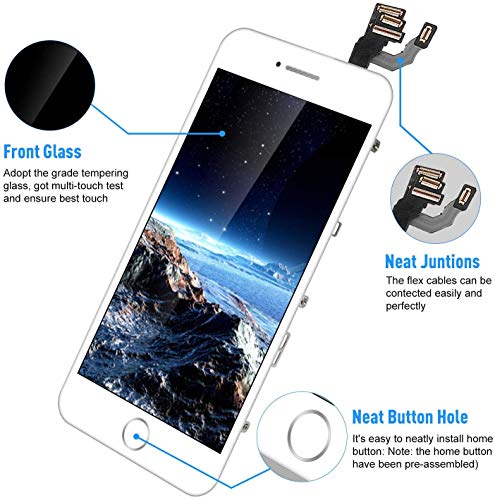 FLYLINKTECH Pantalla para iPhone 6 4.7 '',Táctil LCD de Repuesto Ensamblaje de Marco Digitalizador con botón de Inicio,cámara Frontal,Sensor de proximidad,Altavoz y Herramientas (Blanco)