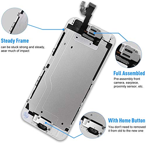 FLYLINKTECH Pantalla para iPhone 6 4.7 '',Táctil LCD de Repuesto Ensamblaje de Marco Digitalizador con botón de Inicio,cámara Frontal,Sensor de proximidad,Altavoz y Herramientas (Blanco)