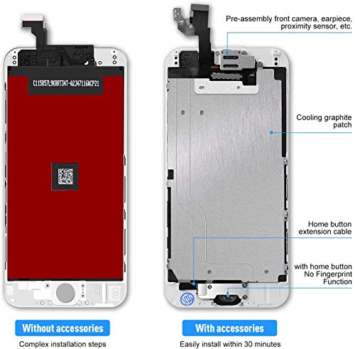 FLYLINKTECH Pantalla para iPhone 6 4.7 '',Táctil LCD de Repuesto Ensamblaje de Marco Digitalizador con botón de Inicio,cámara Frontal,Sensor de proximidad,Altavoz y Herramientas (Blanco)