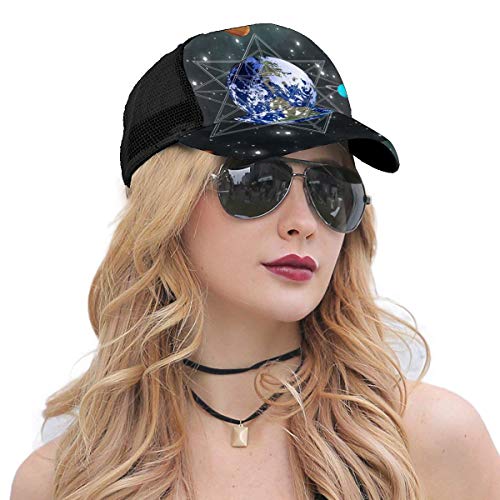 FONDSILVER Exterior Nebula Cluster The Earth Tema Mujeres Hombres Gorra de béisbol Ajustable Trucker Malla Plain Sombreros 6 Paneles Gorras Polo Estilo Papá Sombrero Unisex Negro