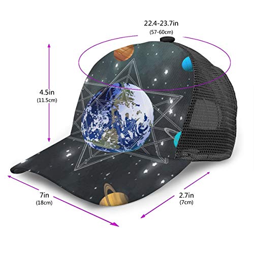 FONDSILVER Exterior Nebula Cluster The Earth Tema Mujeres Hombres Gorra de béisbol Ajustable Trucker Malla Plain Sombreros 6 Paneles Gorras Polo Estilo Papá Sombrero Unisex Negro