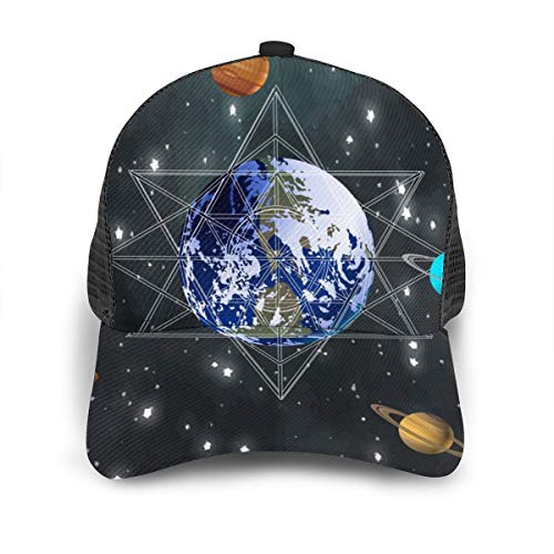 FONDSILVER Exterior Nebula Cluster The Earth Tema Mujeres Hombres Gorra de béisbol Ajustable Trucker Malla Plain Sombreros 6 Paneles Gorras Polo Estilo Papá Sombrero Unisex Negro