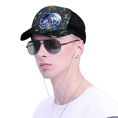 FONDSILVER Exterior Nebula Cluster The Earth Tema Mujeres Hombres Gorra de béisbol Ajustable Trucker Malla Plain Sombreros 6 Paneles Gorras Polo Estilo Papá Sombrero Unisex Negro