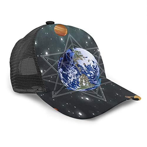 FONDSILVER Exterior Nebula Cluster The Earth Tema Mujeres Hombres Gorra de béisbol Ajustable Trucker Malla Plain Sombreros 6 Paneles Gorras Polo Estilo Papá Sombrero Unisex Negro