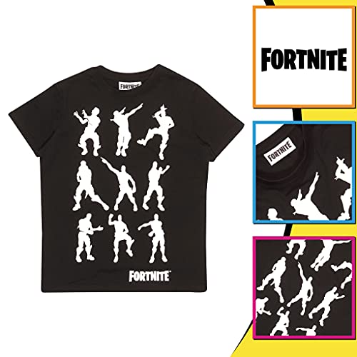 Fortnite Boy's Dancing Emotes T-Shirt Black Camiseta, Negro, 7-8 Años para Niños