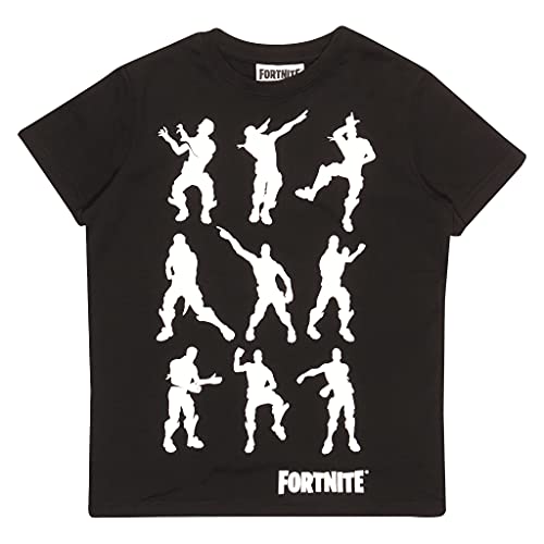 Fortnite Boy's Dancing Emotes T-Shirt Black Camiseta, Negro, 7-8 Años para Niños