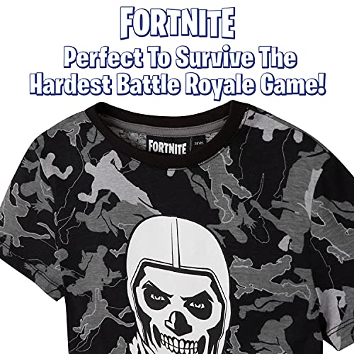Fortnite Camiseta Niño De Manga Corta, Camiseta De Algodón con Estampado De Camuflaje, Ropa Gamer con Skull Trooper, Regalos para Niños 7-14 Años (9-10 años, Negro)