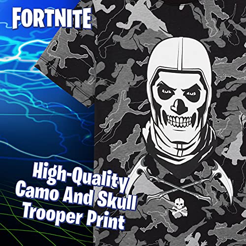Fortnite Camiseta Niño De Manga Corta, Camiseta De Algodón con Estampado De Camuflaje, Ropa Gamer con Skull Trooper, Regalos para Niños 7-14 Años (9-10 años, Negro)