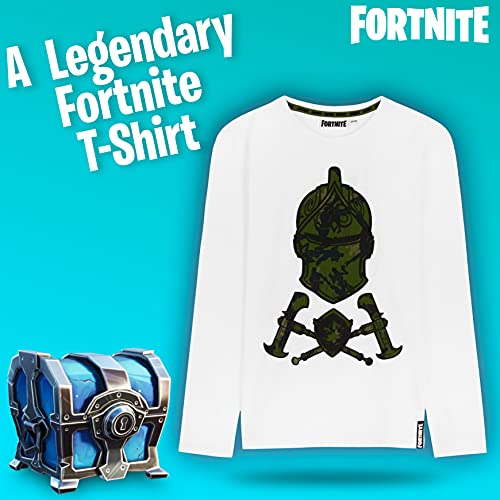 Fortnite Camisetas Niño De Manga Larga, Ropa para Gamers De Algodón con Originales Estampados, Regalos para Niños y Adolescentes 7-14 Años (Blanco, 9-10 años)