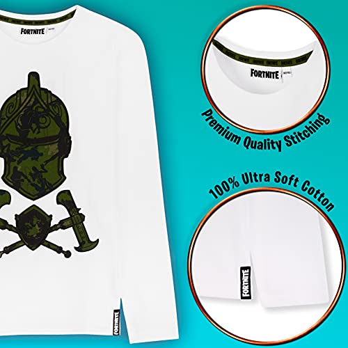Fortnite Camisetas Niño De Manga Larga, Ropa para Gamers De Algodón con Originales Estampados, Regalos para Niños y Adolescentes 7-14 Años (Blanco, 9-10 años)