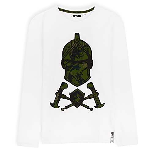 Fortnite Camisetas Niño De Manga Larga, Ropa para Gamers De Algodón con Originales Estampados, Regalos para Niños y Adolescentes 7-14 Años (Blanco, 9-10 años)