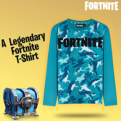 Fortnite Camisetas Niño De Manga Larga, Ropa para Gamers De Algodón con Originales Estampados, Regalos para Niños y Adolescentes 7-14 Años (Camo Azul, 7-8 años)