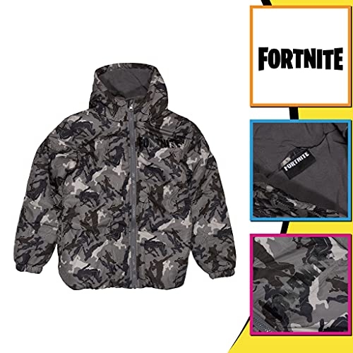 Fortnite Camo Dancing Emotes - Chaqueta de puffa para niños | Producto oficial | Equipo de jugador, abrigo escolar, idea de regalo para niños, gris, 10-11 Años