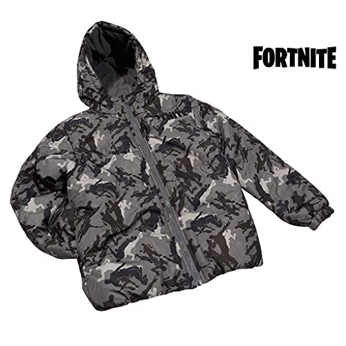 Fortnite Camo Dancing Emotes - Chaqueta de puffa para niños | Producto oficial | Equipo de jugador, abrigo escolar, idea de regalo para niños, gris, 10-11 Años