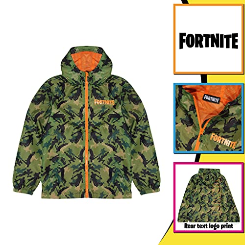 Fortnite Camo Dancing Emotes Rain Mac for Girls, Protective Raincoat with Hoodie, Official Merchandise Camisetas de Moda, Verde, 11-12 años para Niños