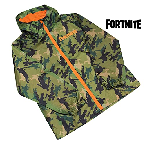 Fortnite Camo Dancing Emotes Rain Mac for Girls, Protective Raincoat with Hoodie, Official Merchandise Camisetas de Moda, Verde, 11-12 años para Niños