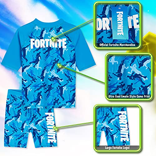 Fortnite Conjunto Bañador Niño, Traje De Baño De Dos Piezas, Regalo para Niños, Tallas 7-14 Años (11-12 años, Camo Azul)
