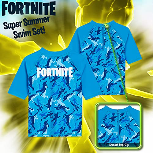 Fortnite Conjunto Bañador Niño, Traje De Baño De Dos Piezas, Regalo para Niños, Tallas 7-14 Años (11-12 años, Camo Azul)
