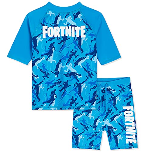 Fortnite Conjunto Bañador Niño, Traje De Baño De Dos Piezas, Regalo para Niños, Tallas 7-14 Años (11-12 años, Camo Azul)