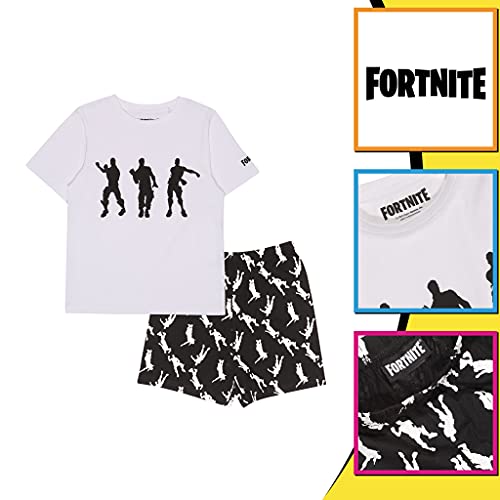 Fortnite Dancing Emotes Boys Short Pyjamas Set White/Black Juegos de Pijama, Blanco/Negro, 12-13 Años para Niños