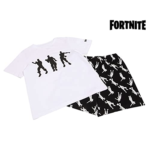 Fortnite Dancing Emotes Boys Short Pyjamas Set White/Black Juegos de Pijama, Blanco/Negro, 12-13 Años para Niños