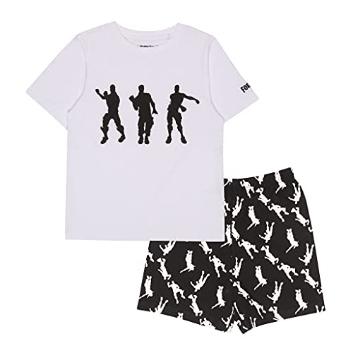 Fortnite Dancing Emotes Boys Short Pyjamas Set White/Black Juegos de Pijama, Blanco/Negro, 12-13 Años para Niños