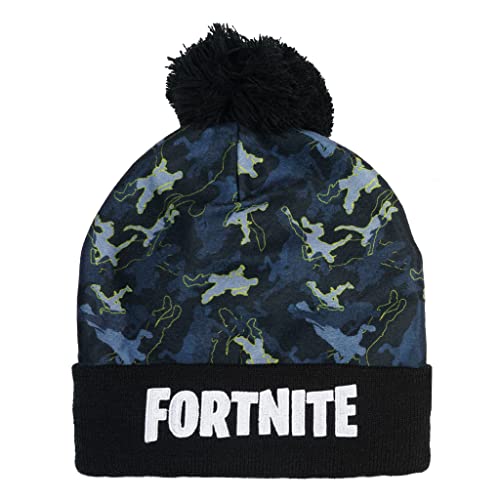 Fortnite Emotes Camo Girls Beanie with Pom | Official Merchandise Gorras de Calavera, Negro, Talla única para Niñas