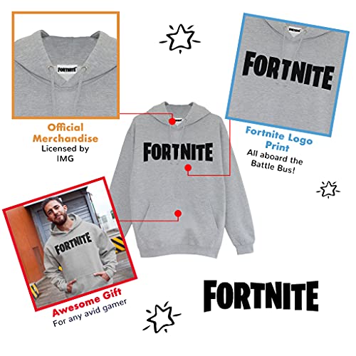Fortnite Logotipo del Texto Hombres Sudadera con Capucha suéter Cuero Gris L | Interruptor Xbox PS4 PS5 para Hombre Camisa con Capucha, Idea Gamer Regalo de cumpleaños para los individuos