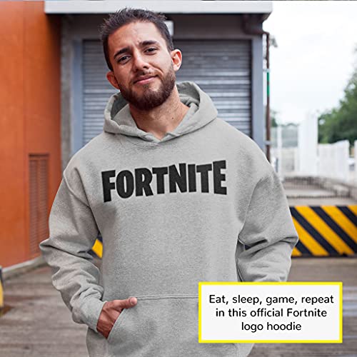 Fortnite Logotipo del Texto Hombres Sudadera con Capucha suéter Cuero Gris L | Interruptor Xbox PS4 PS5 para Hombre Camisa con Capucha, Idea Gamer Regalo de cumpleaños para los individuos