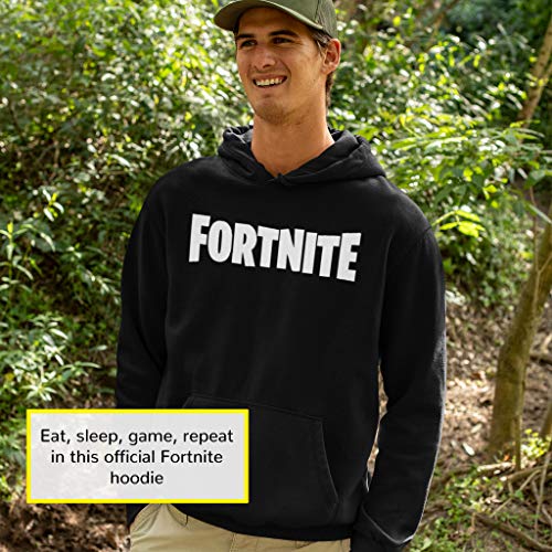Fortnite Logotipo del Texto Hombres Sudadera con Capucha suéter Negro S | Interruptor Xbox PS4 PS5 para Hombre Camisa con Capucha, Idea Gamer Regalo de cumpleaños para los individuos