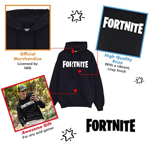 Fortnite Logotipo del Texto Hombres Sudadera con Capucha suéter Negro S | Interruptor Xbox PS4 PS5 para Hombre Camisa con Capucha, Idea Gamer Regalo de cumpleaños para los individuos