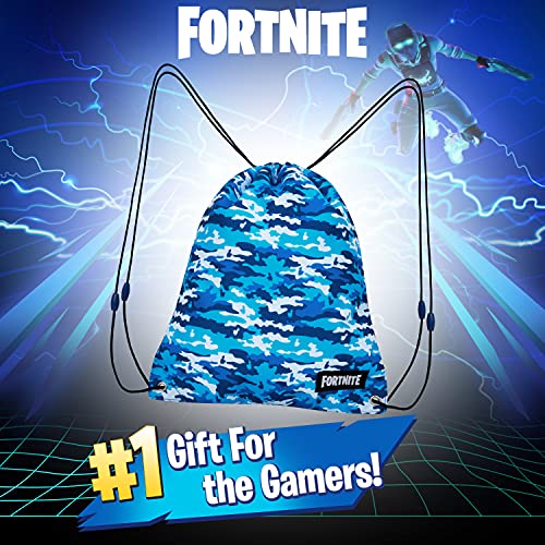 Fortnite Mochila de Cuerdas para Niños, Bolsas de Tela con Cordón para El Colegio Deportes Playa, Mochila para Gimnasio (Azul Camo)