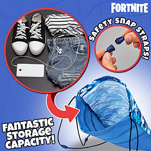 Fortnite Mochila de Cuerdas para Niños, Bolsas de Tela con Cordón para El Colegio Deportes Playa, Mochila para Gimnasio (Azul Camo)