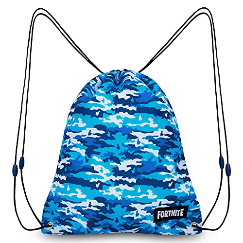 Fortnite Mochila de Cuerdas para Niños, Bolsas de Tela con Cordón para El Colegio Deportes Playa, Mochila para Gimnasio (Azul Camo)