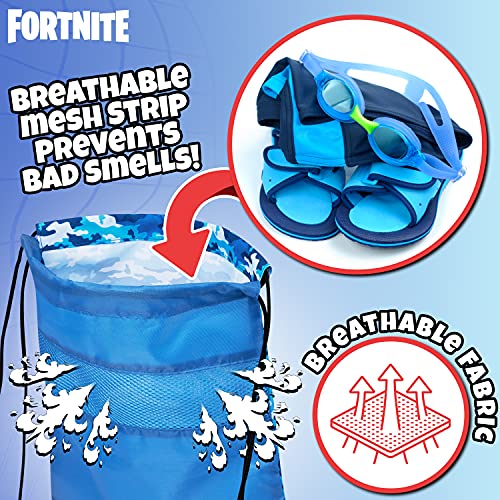 Fortnite Mochila de Cuerdas para Niños, Bolsas de Tela con Cordón para El Colegio Deportes Playa, Mochila para Gimnasio (Azul Camo)