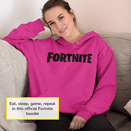 Fortnite Pullover Hoodie for Women, Text Logo Print, Official Merchandise Sudaderas con Capucha Modernas, Rosa, XXL para Mujer